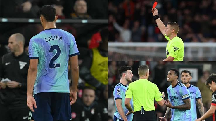 EPL: Premier League release statement over Arsenal defender, Saliba’s red card against Bournemouth